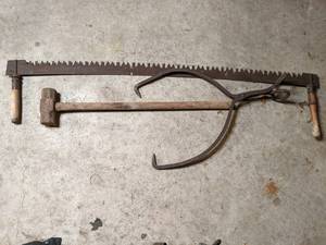 lot 13 image: Antique saw 60, antique ice block ...
