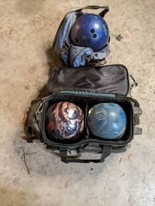 lot 15 image: 2 cases containing 3 bowling balls ...