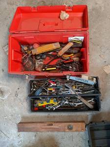 lot 55 image: Plastic toolbox full of misc tools ...