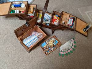 lot 218 image: Folding sewing box with smaller hin...