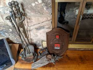 lot 220 image: Fireplace tools iron driftwood and ...
