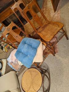 lot 227 image: Lot of vintage chairs and a wicker ...