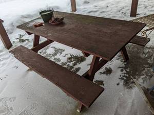lot 233 image: Wood.picnic table. top is 35 x 72 i...