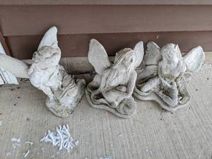 lot 235 image: 3 Cement garden angel figures appro...