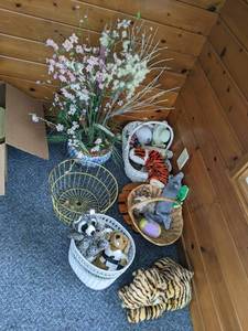 lot 145 image: 3 wicker baskets, 1 metal basket, c...