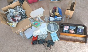 lot 141 image: Misc glassware, wall clock, place s...
