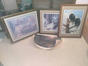 lot 127 image: 3 framed prints and 1 unframed. Sun...