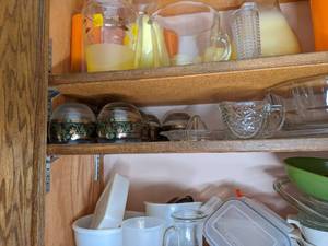 lot 129 image: Contents of cupboard, includes glas...