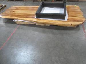 Solid Wood Live Edge Walnut Dining Table With 3 Metal Square Bases  Approximate Dimensions 104 x 42 x 2 14 - Slight Scratch and Dent, Slight mold growth from sitting in warehouse (can be sandedremoved) NO RESERVE