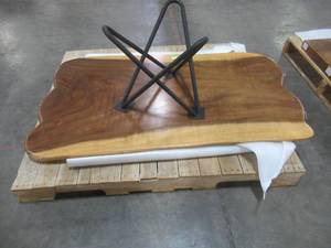 Solid Wood Live Edge Walnut Coffee Table With Metal Star Base  Approximate Dimensions 48 x 25 x 2 - Slight Scratch and Dent, Slight mold growth from sitting in warehouse (can be sandedremoved) NO RESERVE
