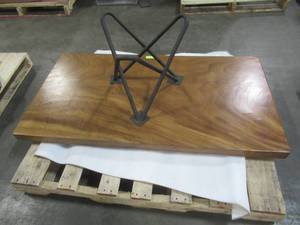 Solid Wood Walnut Coffee Table With Metal Star Base  Approximate Dimensions 48 x 25 x 2 - Slight Scratch and Dent, Slight mold growth from sitting in warehouse (can be sandedremoved) NO RESERVE