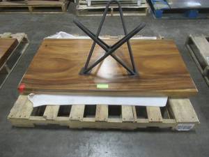 Solid Wood Walnut Coffee Table With Metal Star Base  Approximate Dimensions 48 x 25 x 2 - Slight Scratch and Dent, Slight mold growth from sitting in warehouse (can be sandedremoved) NO RESERVE