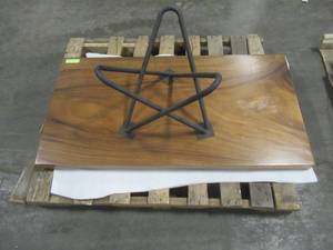 Solid Wood Walnut Coffee Table With Metal Star Base  Approximate Dimensions 48 x 25 x 2 - Slight Scratch and Dent, Slight mold growth from sitting in warehouse (can be sandedremoved) NO RESERVE