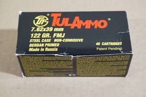 40 Tul Ammo 7.62 x 39mm 122 Gr FMJ Steel Case Ammo