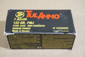 40 Tul Ammo 7.62 x 39mm 122 Gr FMJ Steel Case Ammo