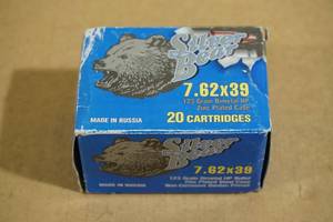 20 Silver Bear 7.62 x 39mm 123 Gr Bimetal HP Zinc Plated Case Ammo