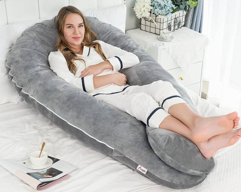 lot 112 image: Elover Pregnancy Pillow U-Shaped Full Body Pillow wWashable Velvet Cover, 65, Gray