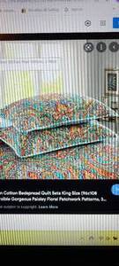 lot 23 image: MaiuFun Cotton Bedspread Quilt Set, King Size