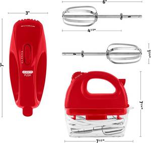 lot 111 image: Ovente Portable 5-Speed Electric Hand Mixer, Red