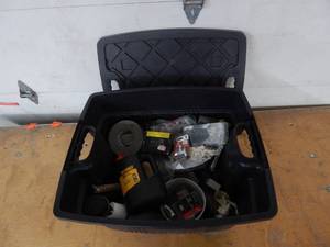 Tote With Lid Full Of Assorted Hardware