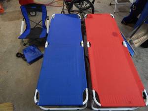 2-Folding Cots, 1-New Folding Bench Chair