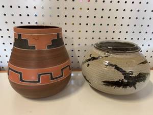 lot 11 image: Signed Mexican Vase & Signed Pottery Vase