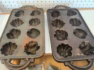 lot 24 image: Lot of 2 Vintage Cast Iron Pans 15 Long