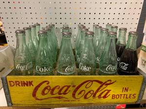 lot 38 image: Coca Cola Wood Crate wth Bottles From Different States (Including Hawaii)