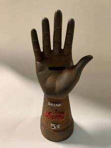 lot 28 image: Drink Coca Cola Cast Iron Hand Bank 9 12 Tall
