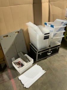 Vaultz 31 Gal. Extra-Large Locking Storage Chest in Black, 16 Bin Organizer & Other Storage Bins. Various Conditions. See Pictures