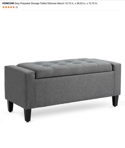HOMCOM Grey Polyester Storage Tufted Ottoman Bench 15.75 in. x 36.25 in. x 15.75 in. See Pictures