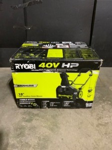 RYOBI 40V HP Brushless 18 in. Single-Stage Cordless Electric Snow Blower with 6.0 Ah Battery and Charger. See Pictures