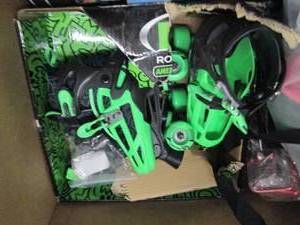 box of roller skates, leg therapy a...