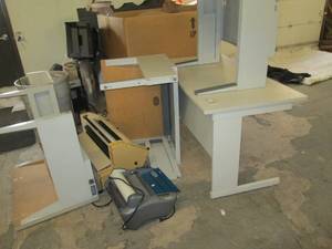 lot of desks and laminators unteste...