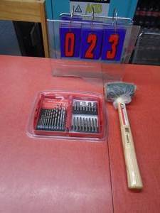 Rubber mallet & 28 piece drill bit & driver set. As shown.