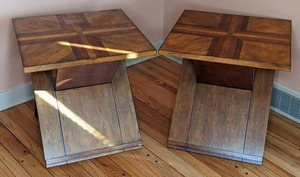 lot 25 image: Gorgeous Set of Two X-Base Wood End Tables