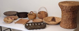 lot 53 image: Wicker Lot Baskets, Trays, Small Table, & More