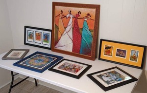 lot 61 image: Set of (7) Beautiful African Artwork Sonja Griffin Evans, Wanda Wiggins, Monica Stewart, Paul Nzalamba, & More