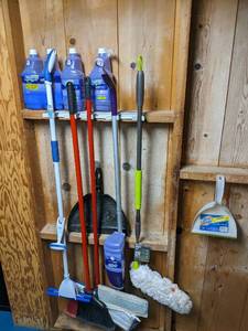 lot 83 image: Cleaning Lot Swiffer Wetjet, Brooms, Dust Pans, Floor Duster, & More