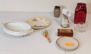 lot 89 image: Vintage Mixed Lot W.H.Grindley & Co. Casserole, Art nouveau hatpin holder, Sock Darning Egg, & More