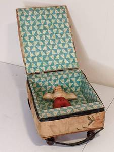 lot 90 image: Antique Mini Ottoman w Small Antique Doll