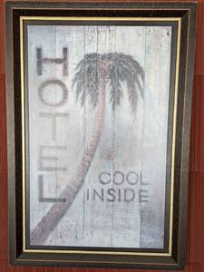 lot 108 image: Framed Wall Art - Hotel Cool Inside with Palm tree, by Artist Arnie R. Fisk