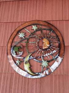 lot 114 image: Stunning Metal Sun, Moon & Stars Outdoor Wall Hanging