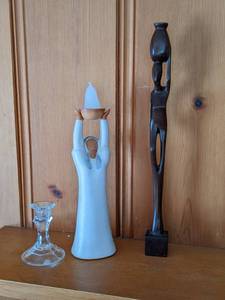 lot 153 image: Lot of 2 Decorative Art Pieces and 1 Candlestick
