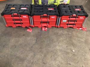 Lot of 3 PACKOUT 22 in. Modular 3-Drawer Tool Box with Metal Reinforced Corners by Milwaukee Customer Returns See Pictures
