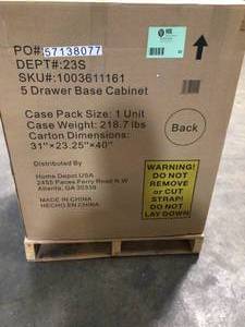 Heavy Duty Welded 18-Gauge Steel 5-Drawer Garage Base Cabinet in Black (28 in. W x 32 in. H x 21.5 in. D) by Husky Customer Returns See Pictures