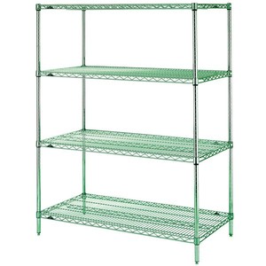 lot 414 image: Super Erecta Wire Racking in Green - Shelves only (4) - Missing poles and stop nuts.