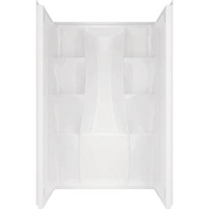 lot 424 image: Delta Classic 400 34 in. x 48 in. x 74 in. 3-Piece Direct-to-Stud Alcove Surround in White - Back Wall is Cracked, Sides are fine.