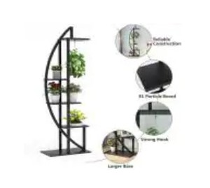 lot 433 image: Eileen 63 in. Rustic Brown Curve Wood Indoor Plant Stand with 5-Tiers, HD-F1243. (PACK OF 1).