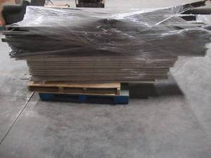 lot 438 image: PALLET OF MISCELLANEOUS PLASTIC STORAGE SHED WALLS AND PARTS (ModelManufacture unknown, Could be parts from multiple sheds) FOR PARTSRESTORE